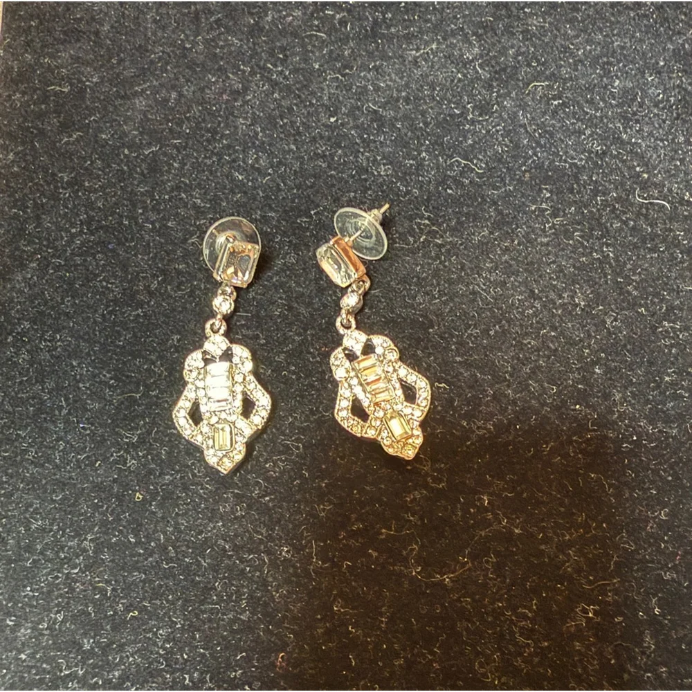 Deco Cubic Zirconia Silver Drop Earrings - Picture 2 of 6